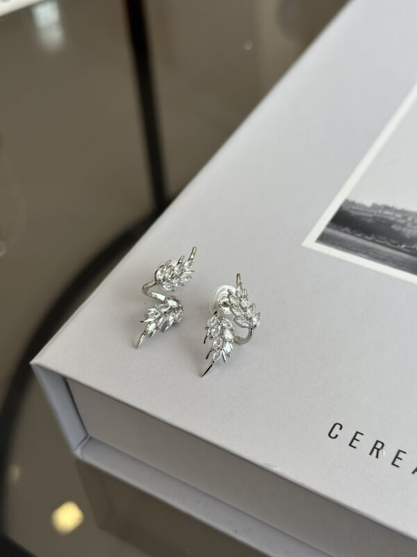 Gümüş Renk Zirkon Taşlı Yaprak Model Kadın Vip Küpe