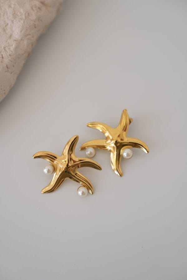 İnci Detaylı Deniz Yıldızı Model Çelik Küpe