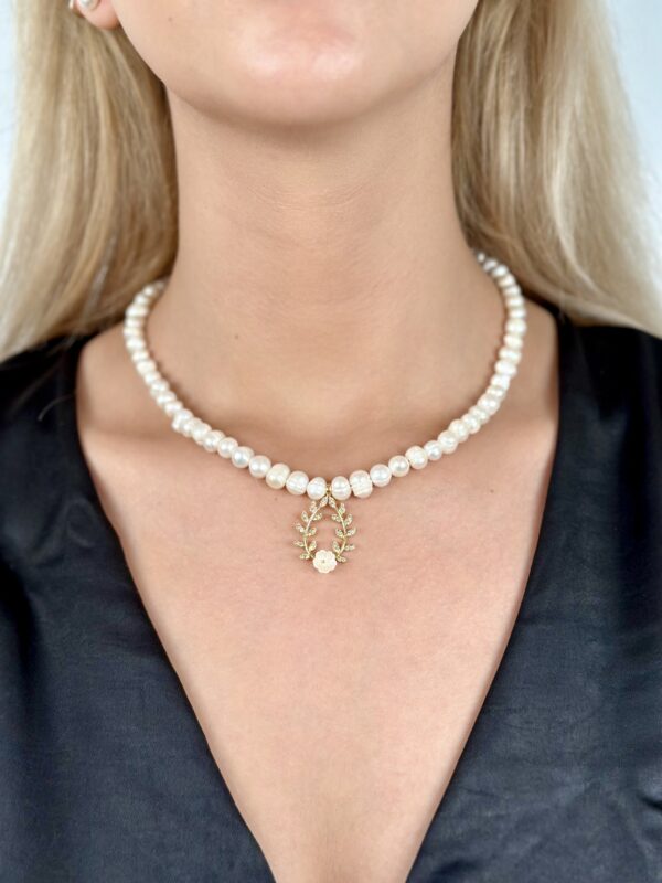 Zirkon Taşlı Helenistik İnci Kolye