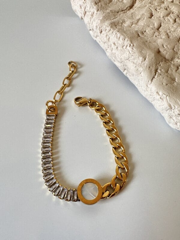 Su Yolu ve Zincir Birleşim Gold Çelik Bileklik