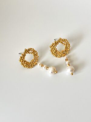 Pirinç Üzeri Mat Altın Kaplama İnci Küpe