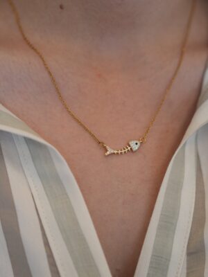 Balık Model Zirkon Taşlı Çelik Kolye