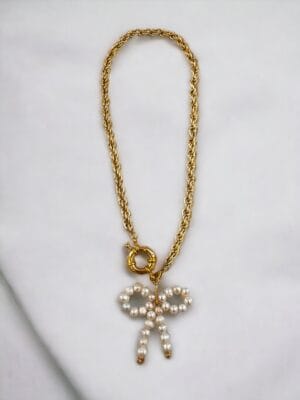 Gerçek İnci Detaylı Kurdele Model Dümen Kapama Kolye