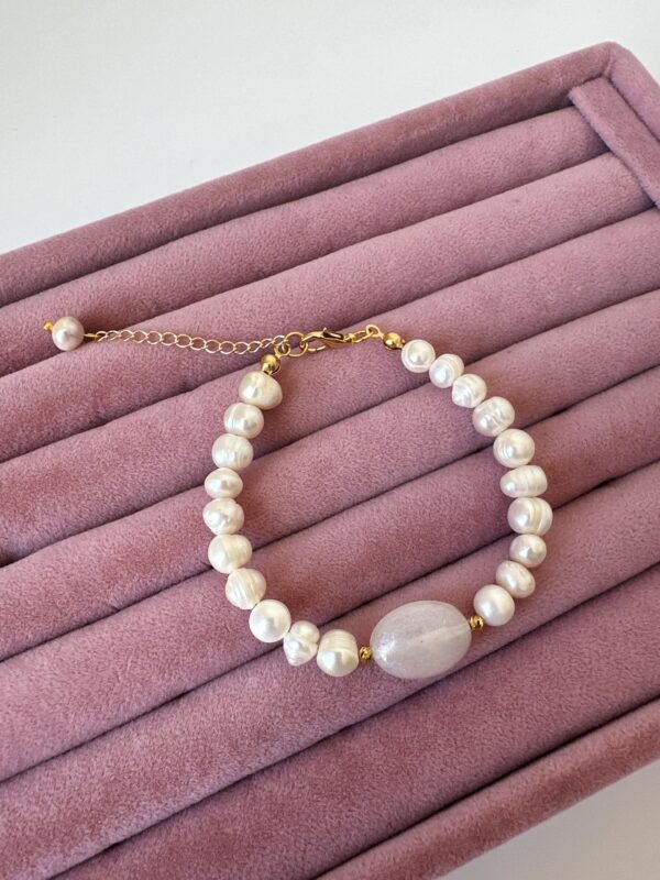 Sedef Detaylı Altın Kaplama Materyal Gerçek İnci Bileklik