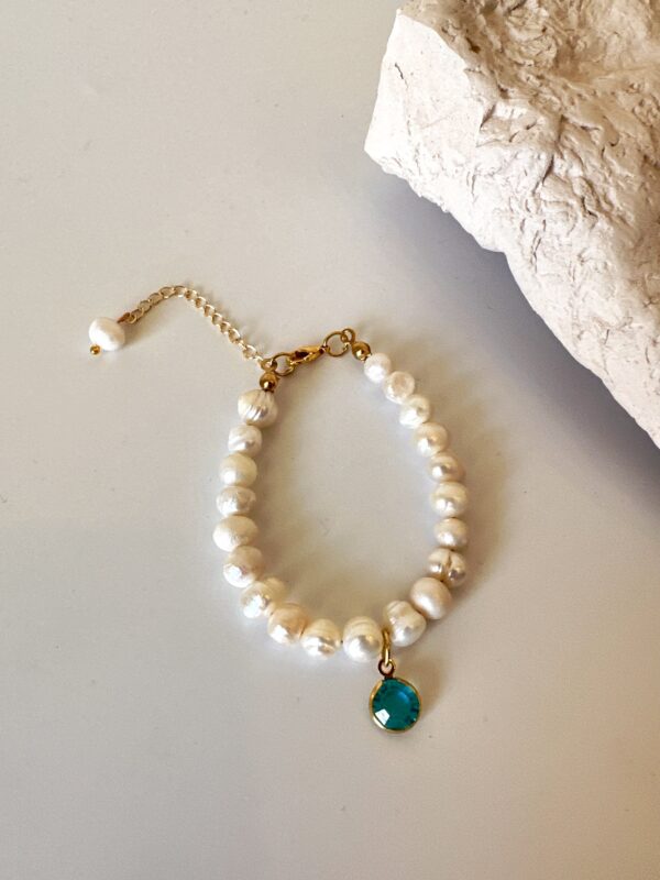 Mavi Zirkon Taş Detaylı İnci Bileklik