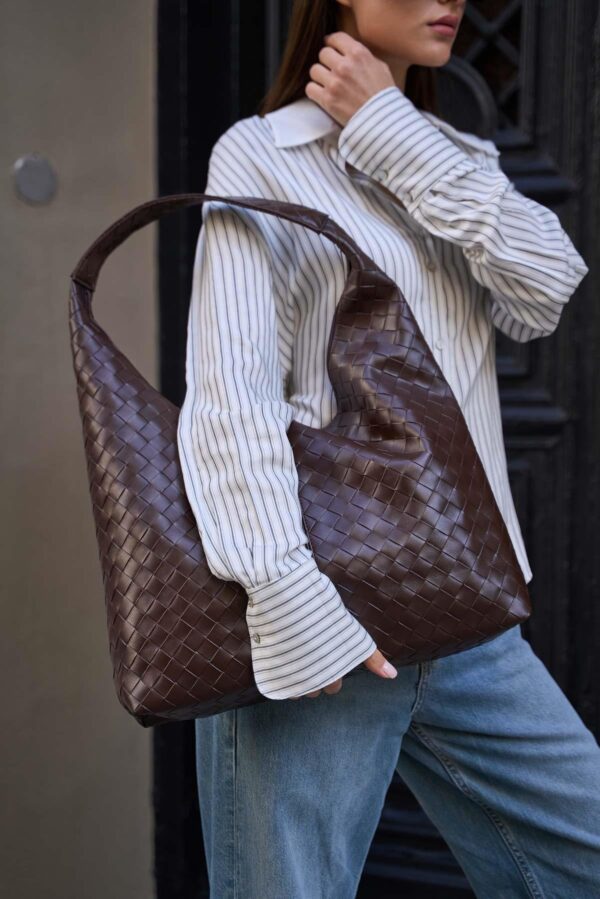 Örgü Desenli Deri Omuz Çantası