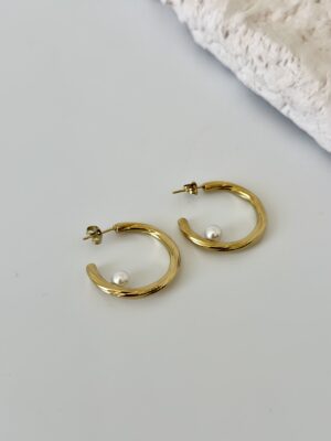 Çelik Geniş Halka İçi İncili Küpe