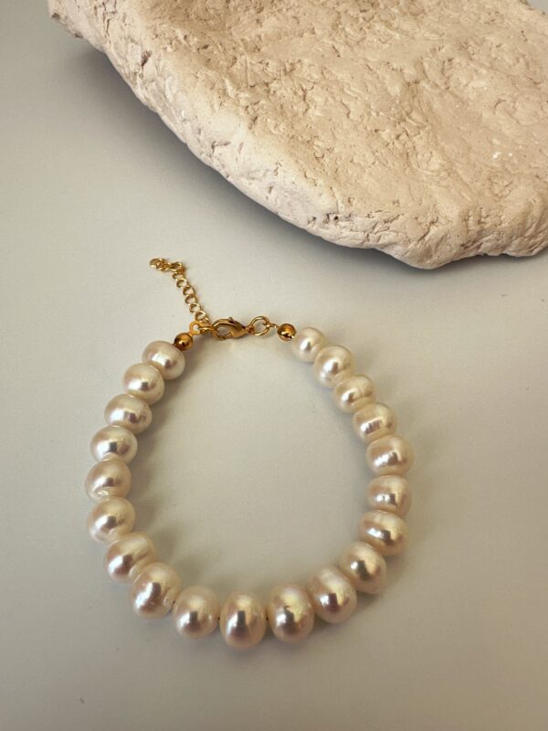 Vip Kalite Pirinç Üzeri Altın Kaplama A++ 7-8 mm Tatlı Su İncisi Bileklik