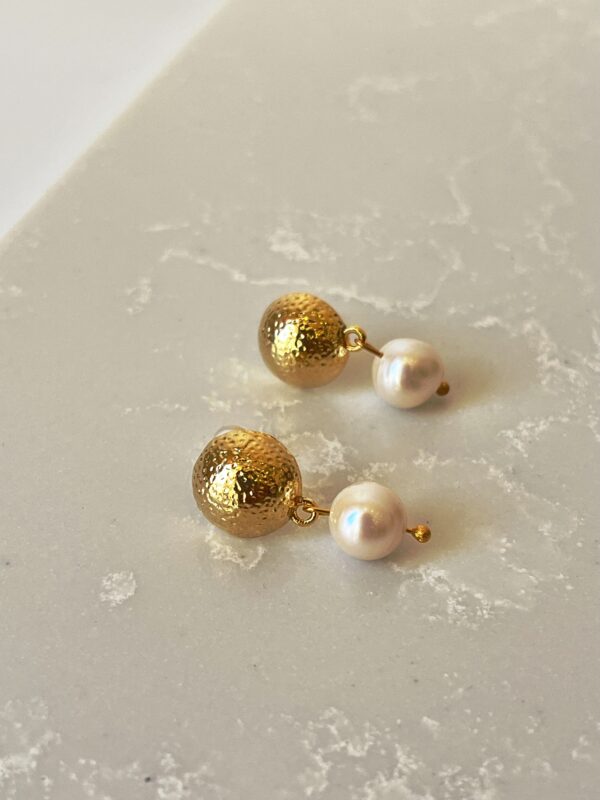 14k Altın Kaplama Gerçek Inci Halka Küpe (tasarım)