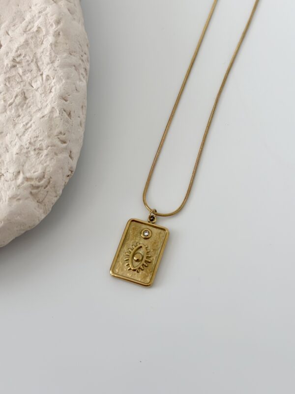 Çelik Zincir Gold Renk Zirkon Taşlı Göz Figür Tarot Kolye