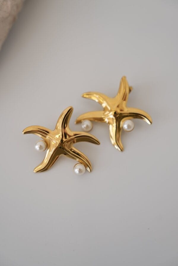 İnci Detaylı Deniz Yıldızı Model Çelik Küpe