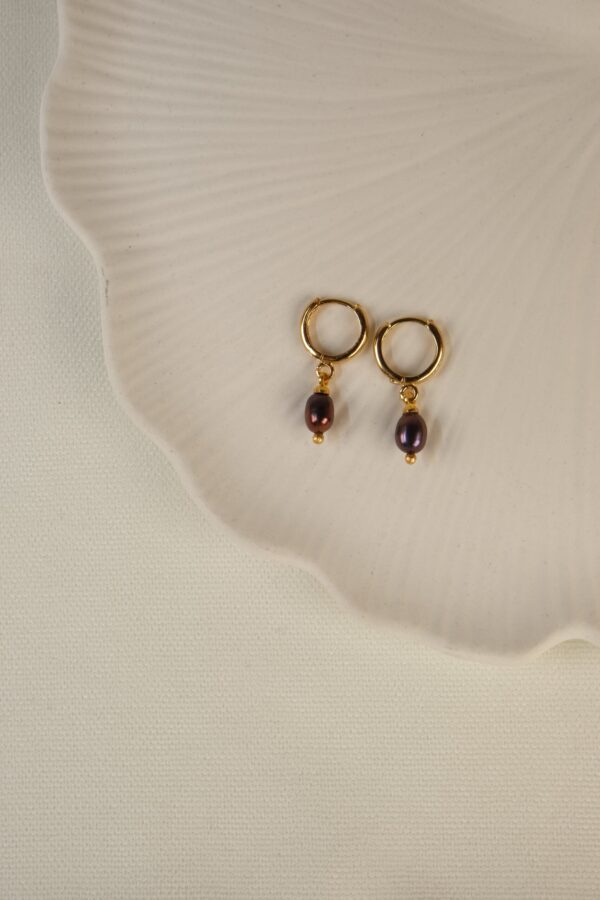 Luna Siyah İnci Detaylı Vip 24K Altın Kaplama Halka Küpe