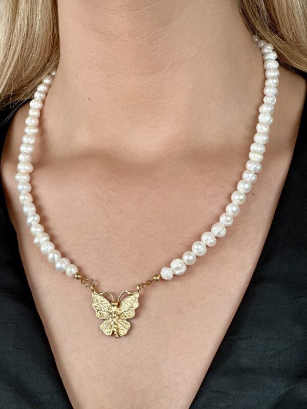 Kelebek Detaylı Gerçek İnci Kolye