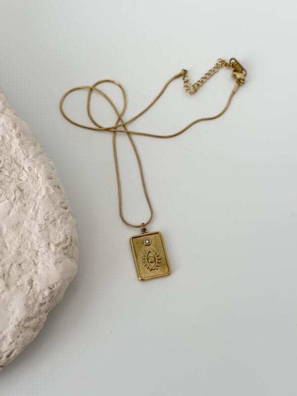 Çelik Zincir Gold Renk Zirkon Taşlı Göz Figür Tarot Kolye