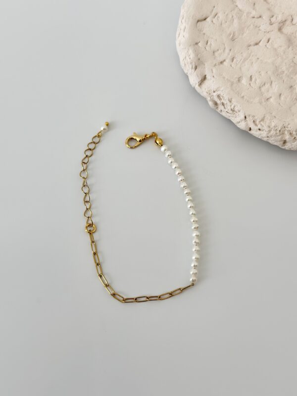 İnci ve Zincir Birleşim Çelik Bileklik