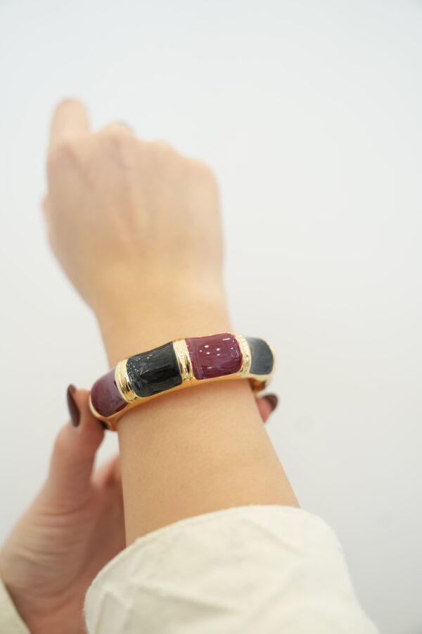 Siyah ve Bordo Renkli Çelik Mineli Bileklik