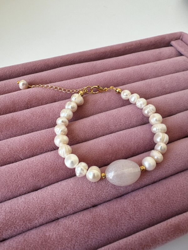 Sedef Detaylı Altın Kaplama Materyal Gerçek İnci Bileklik