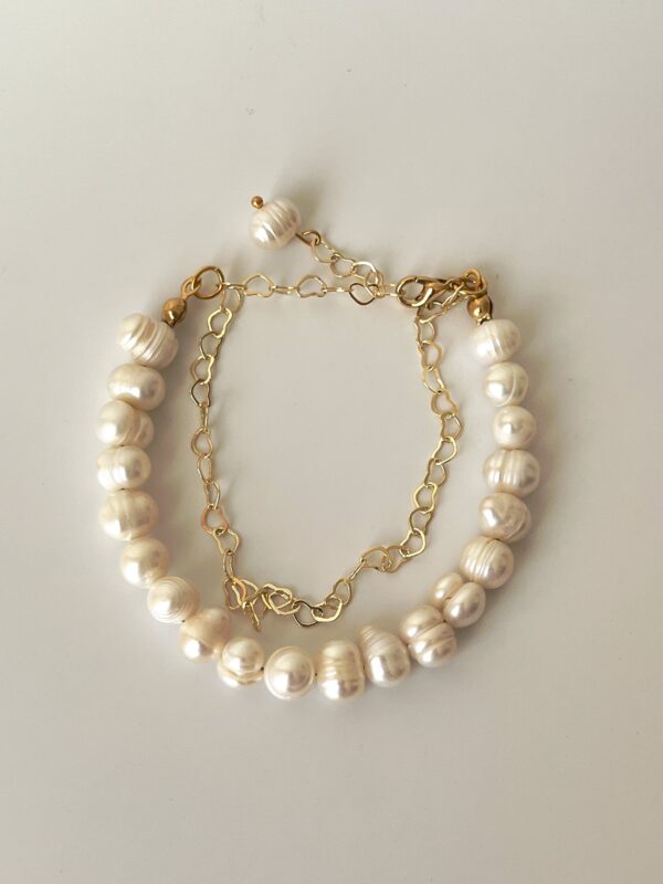 Pirinç Üzeri Altın Kaplama Tasarım Gerçek İnci Bileklik