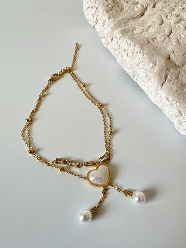 Çift Zincir Kalp Detaylı Sallantılı Çelik Halhal