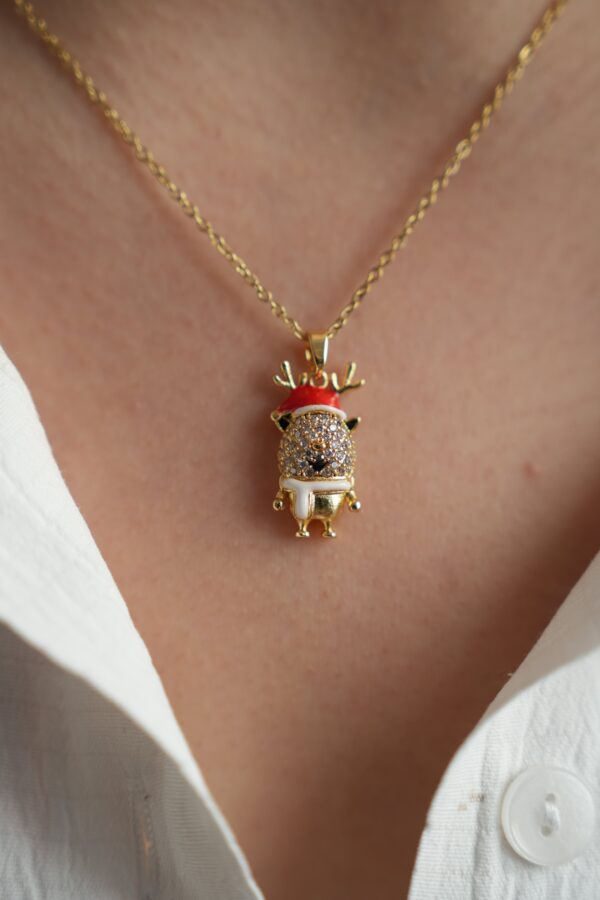 Geyik Detaylı Yılbaşı Konsept Çelik Kolye