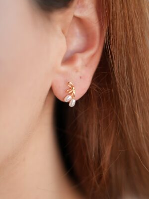 Pirinç Rose Renk İnci Detay Düğüm Model Kadın Küpe