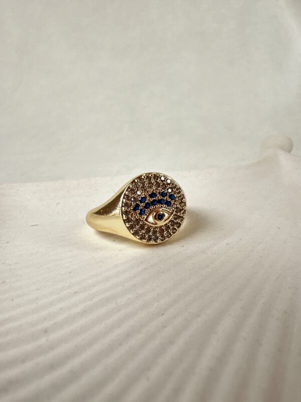 Zirkon Taş Detaylı Göz Motifli Çelik Yüzük
