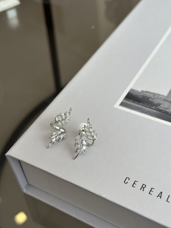 Gümüş Renk Zirkon Taşlı Yaprak Model Kadın Vip Küpe