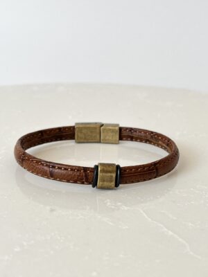 Kahverengi Tokalı Deri Bileklik