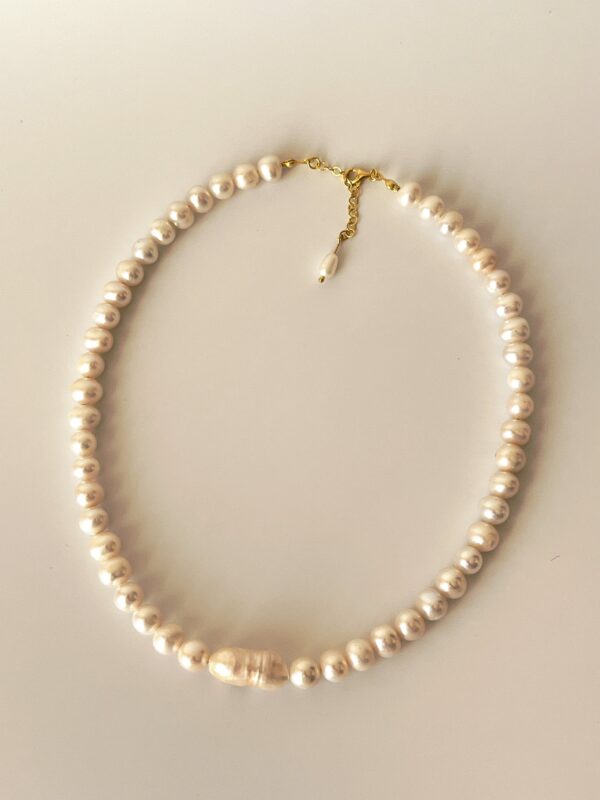 Gümüş Üzeri Altın Kaplama Materyal İle Tasarlanmış Gerçek İnci Kolye