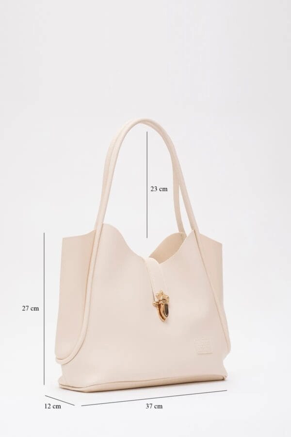 Suni Deri Kilit Detaylı Makyaj Çantalı El Kol ve Omuz Çantası