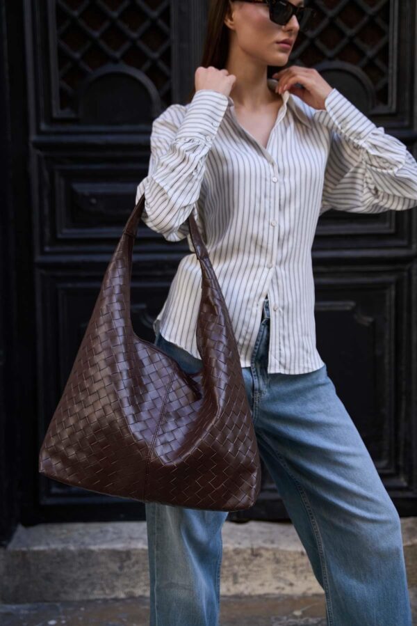 Örgü Desenli Deri Omuz Çantası