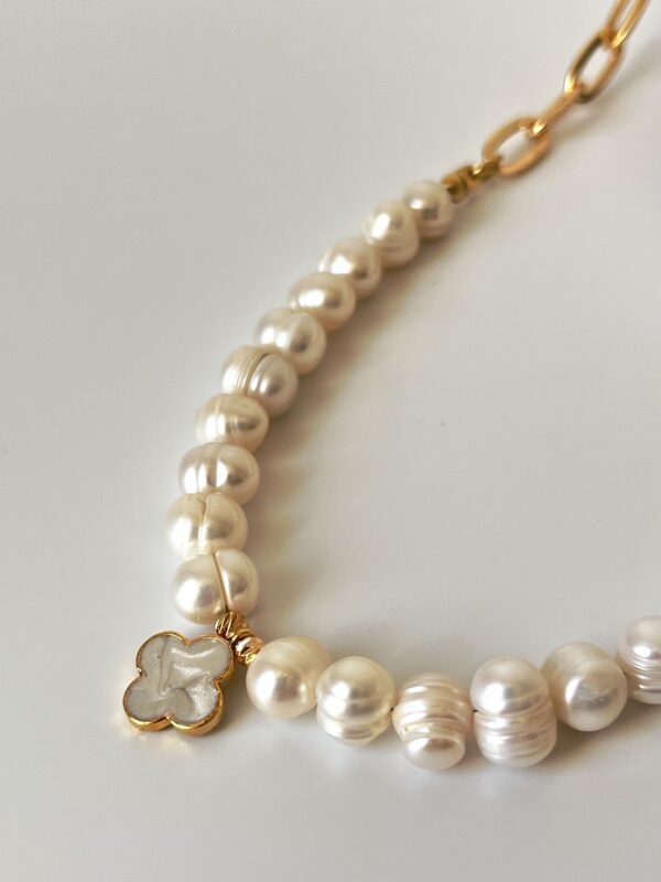 Gerçek İnci Ve Zincir Birleşim Tasarım Kolye