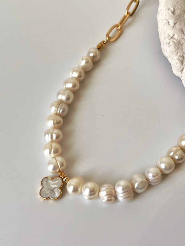 Gerçek İnci Ve Zincir Birleşim Tasarım Kolye