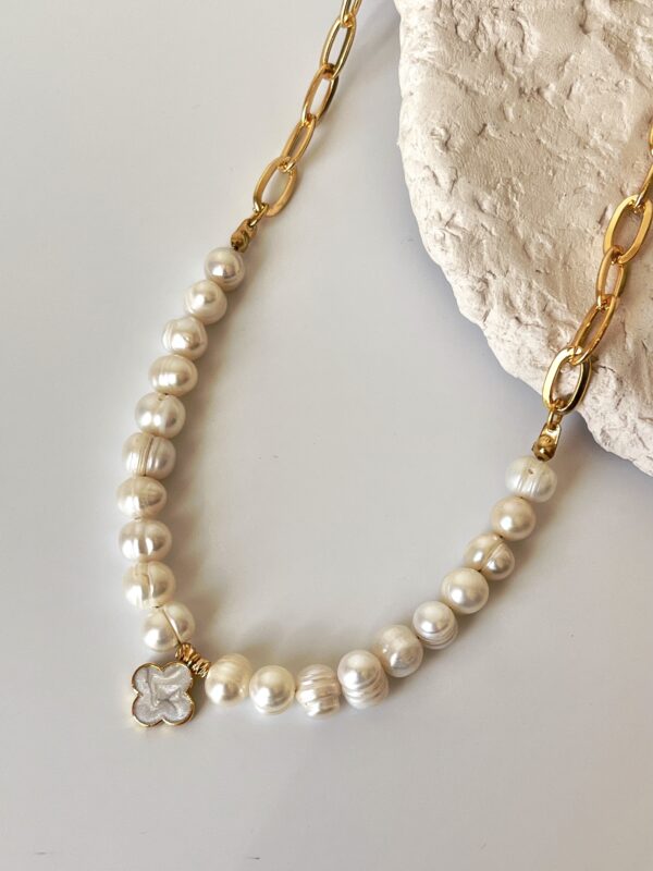 Gerçek İnci Ve Zincir Birleşim Tasarım Kolye