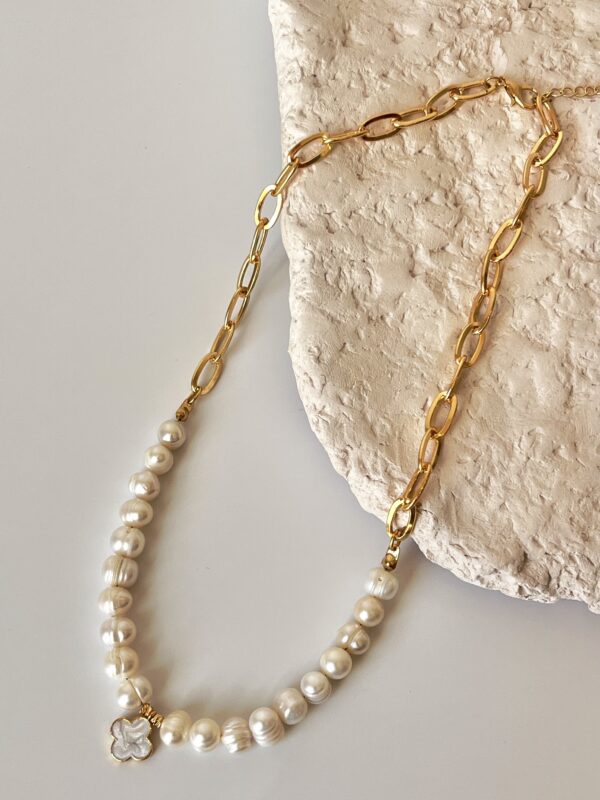 Gerçek İnci Ve Zincir Birleşim Tasarım Kolye