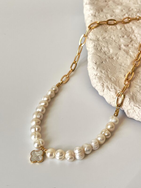 Gerçek İnci Ve Zincir Birleşim Tasarım Kolye