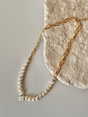 Gerçek İnci Ve Zincir Birleşim Tasarım Kolye