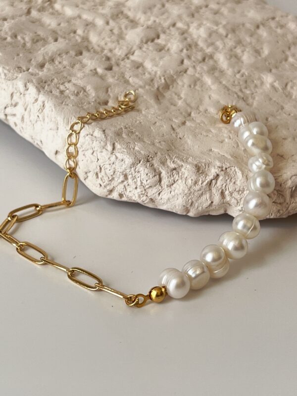 Altın Kaplama Zincir ve Gerçek İnci Birleşimi Bileklik