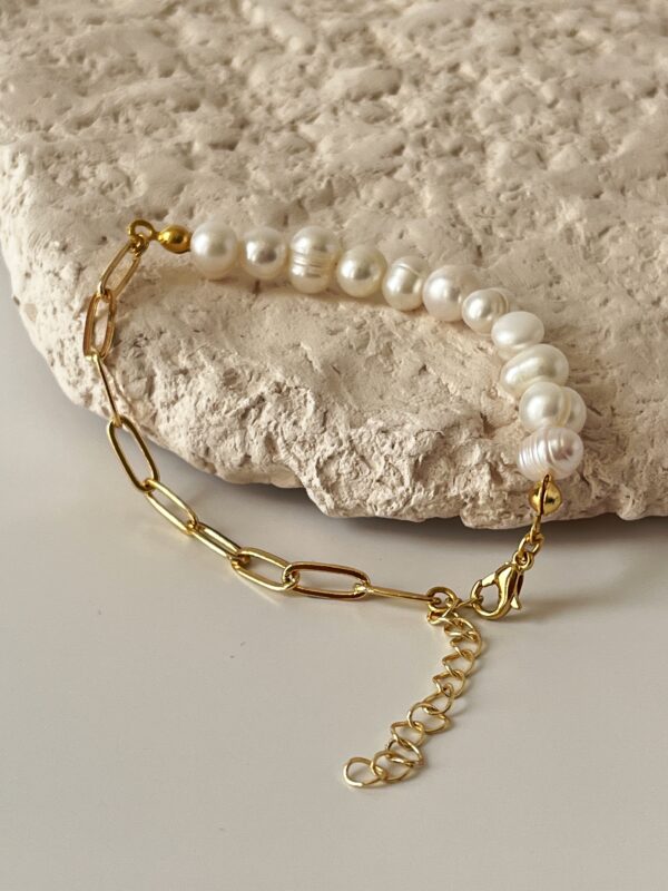 Altın Kaplama Zincir ve Gerçek İnci Birleşimi Bileklik