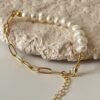 Altın Kaplama Zincir ve Gerçek İnci Birleşimi Bileklik