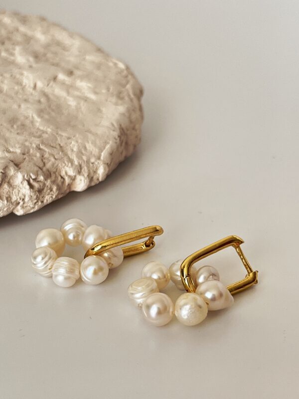 14K Altın Kaplama Gerçek İnci Küpe (Tasarım)