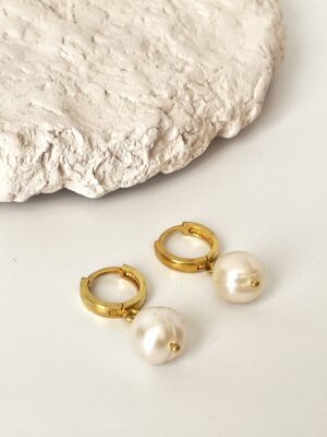 Gümüş Üzeri 18K Altın Kaplama İnci Küpe