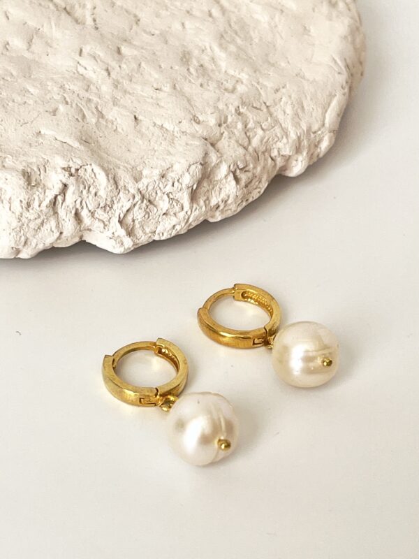 Gümüş Üzeri 18K Altın Kaplama İnci Küpe