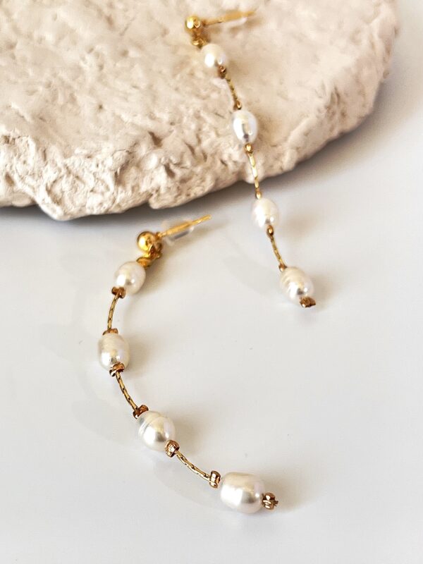 Pirinç Üzeri Altın Kaplama İnci Detaylı Küpe