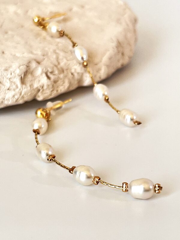 Pirinç Üzeri Altın Kaplama İnci Detaylı Küpe