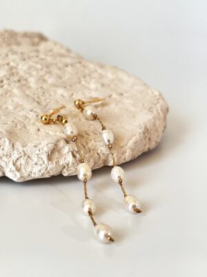 Pirinç Üzeri Altın Kaplama İnci Detaylı Küpe