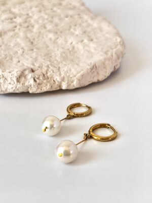 İnci Detaylı 14K Altın Kaplama Halka Tasarım Küpe