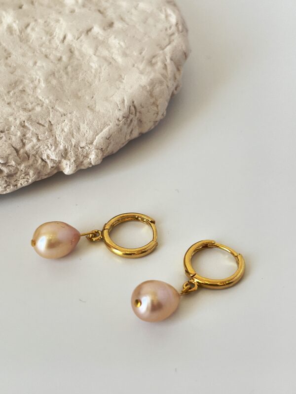 Somon İncili 24 K Altın Kaplama Halka Küpe