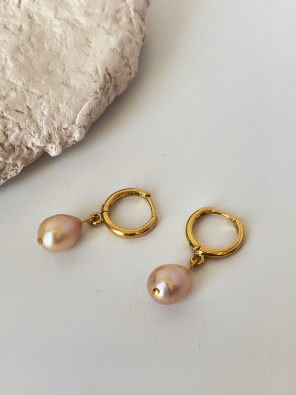 Somon İncili 24 K Altın Kaplama Halka Küpe