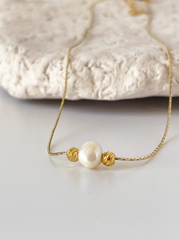 Gerçek İnci Detaylı 18K Altın Kaplama Tasarım Kolye